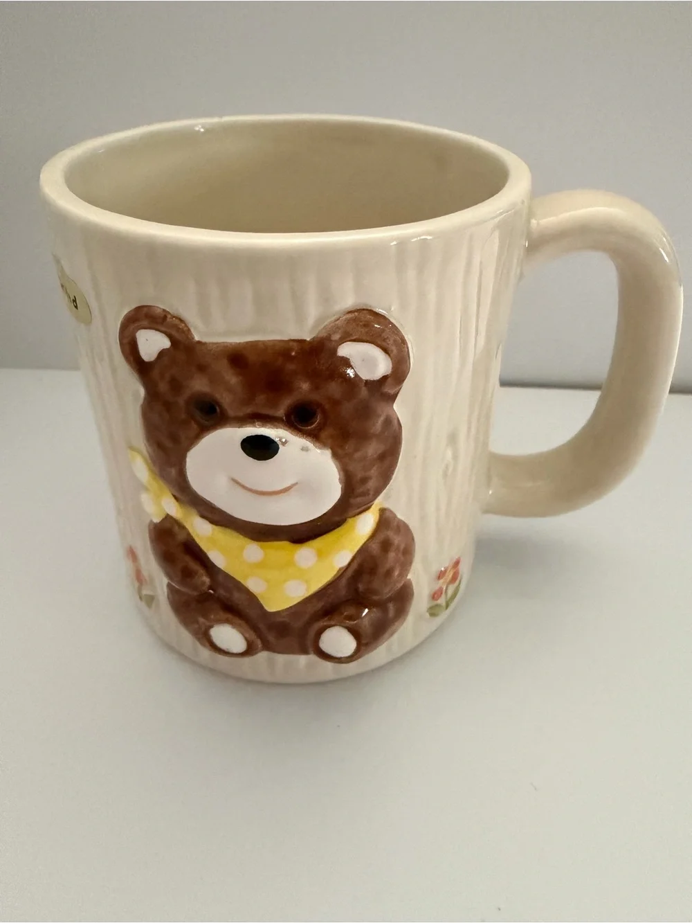 Otagiri Vintage Cream 3D Hand Painted Teddy Bear Ceramic Mug Cup